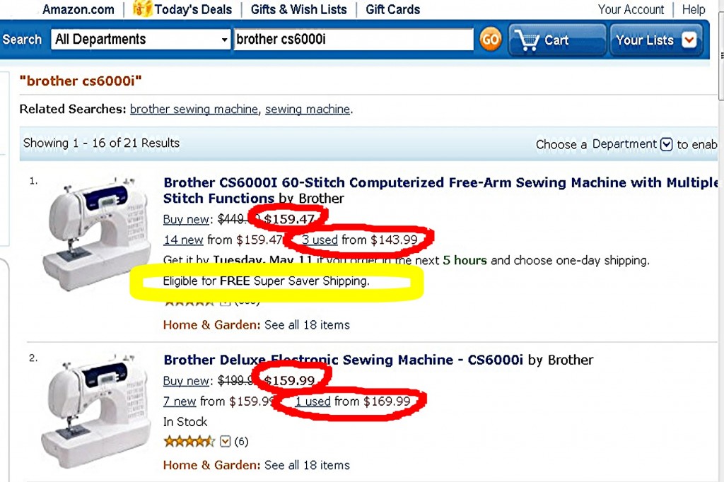 Brother CS6000i Computerized Sewing Machine on Amazon